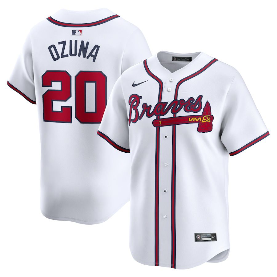 Men Atlanta Braves 20 Marcell Ozuna Nike White Home Limited Player MLB Jersey